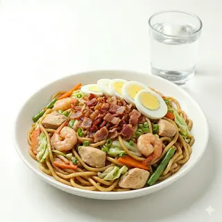 Pancit canton + uova + acqua