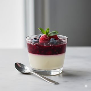 Panna cotta con frolla, frutti di bosco e pistacchio