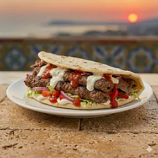 Piadina, carne, verdure, salse