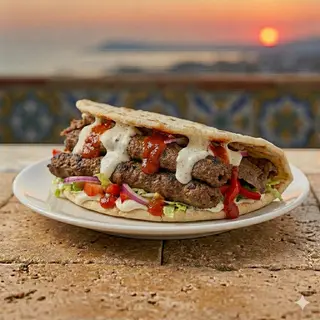 Piadina, doppia carne, verdure, salse