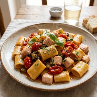 Paccheri con pesce spada e pachino