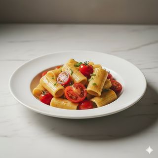 Pacchero mantecato al pecorino romano dop con datterino cuor di bue e san marzano