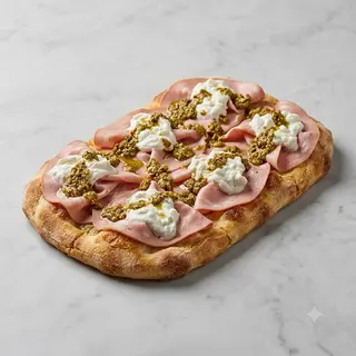 Pala romana per 2 persone con mortadella Dop, pesto di pistacchi e burrata
