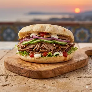 Panino, carne, verdure, salse