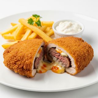 Panirani kare punjen dimljenim hamburgerom i sirevima