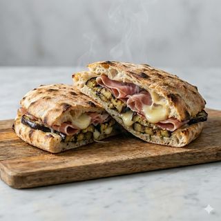 Panuozzo melanzane arrostite, prosciutto crudo e provola