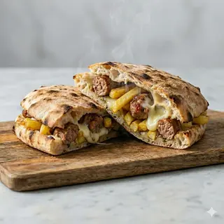 Panuozzo wurstel, patatine e provola