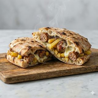 Panuozzo wurstel, patatine e provola