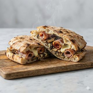 Panuozzo pancetta, funghi e provola