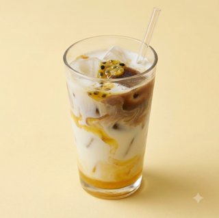 Passion fruit iced cube latte
