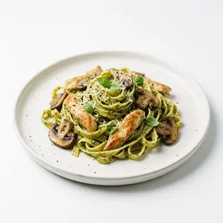 Pasta Émincé De Poulet Sauce Pesto Champignon
