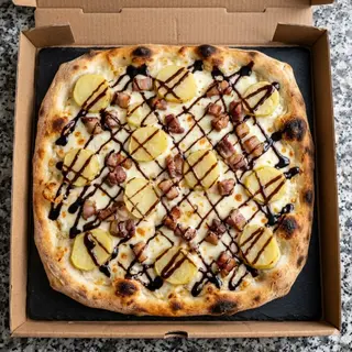 Patate lesse, guanciale, glassa di aceto balsamico