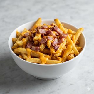 Patatine con bacon e salsa cheddar