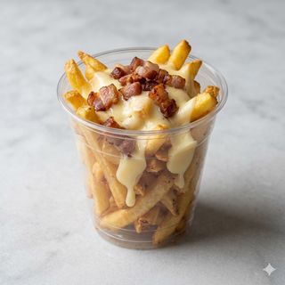 Patatine, pancetta fritta, crema di provola