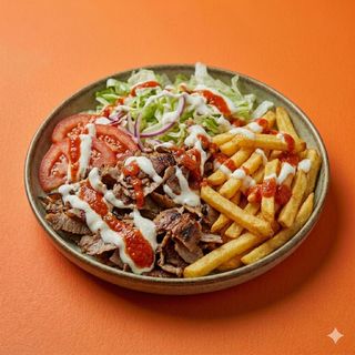 Piatto kebab con patatine