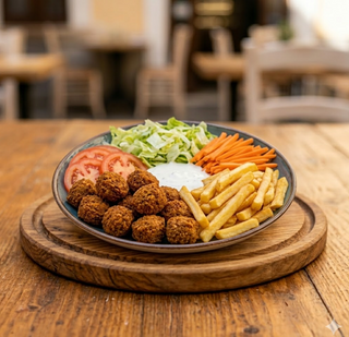 Piatto falafel con patate e insalata