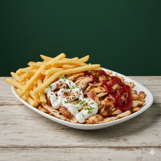 Piatto solo carne e patate fritte