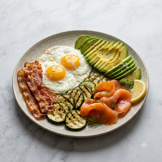Piatto unico uova, avocado e salmone