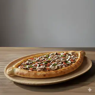 Pide con doner kebab e funghi