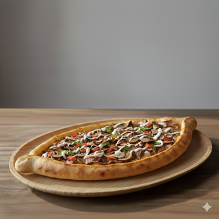 Pide con doner kebab e funghi