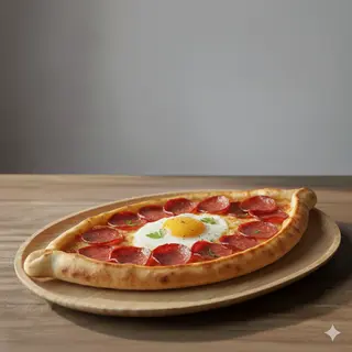Pide con salame piccante e uovo