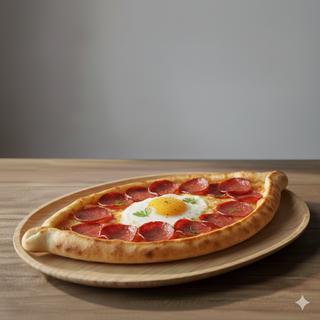 Pide con salame piccante e uovo