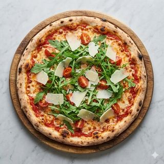 Pizza rucola grana e pomodorini