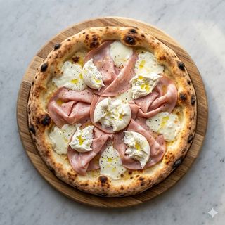 Pizza stracchino, mortadella e burrata