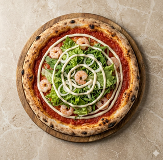 Pizza con gamberi, insalata e maionese senza glutine