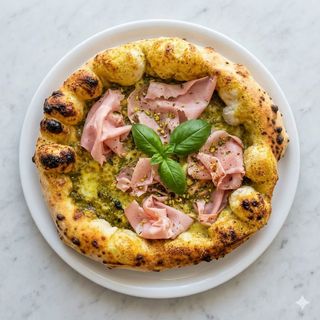 Pizza mortadella e crema di pistacchio