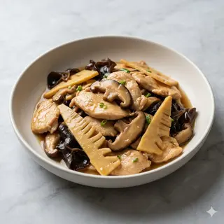 202 Pollo con funghi e bambu
