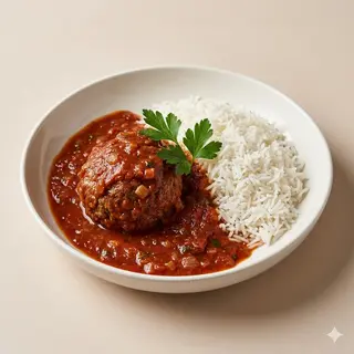 Polpetta al sugo con riso basmati
