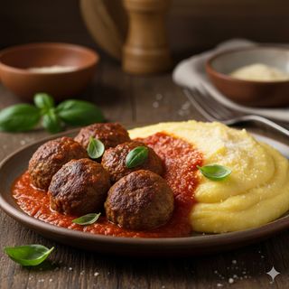 Polpette al sugo pomodoro con polenta
