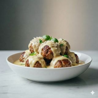 Polpettine con fonduta di parmigiano