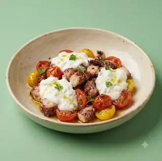 Polpo saltato con pomodorini e stracciatella