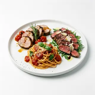 Primo + canale di carne a centro tavola