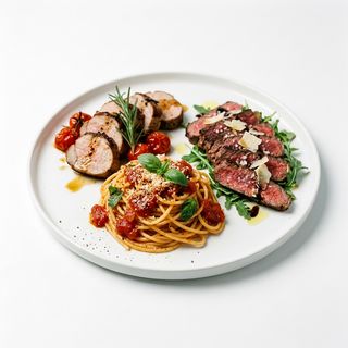 Primo + canale di carne a centro tavola