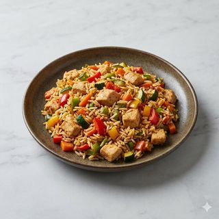 Riso orientale con pollo e verdure