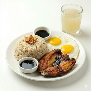 Riso + marinated bangus + uova + bevande