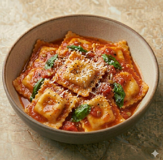 Ravioli con ricotta e spinaci al sugo