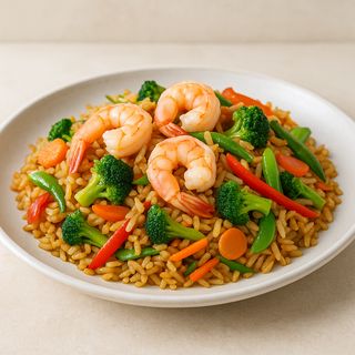 Riso con verdure e gamberetti