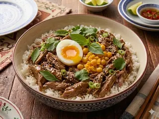 Riso bowl con anatra e uova