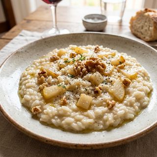 Risotto con gorgo, noci e pere