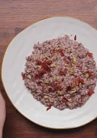 Risotto radicchio, speck e noci