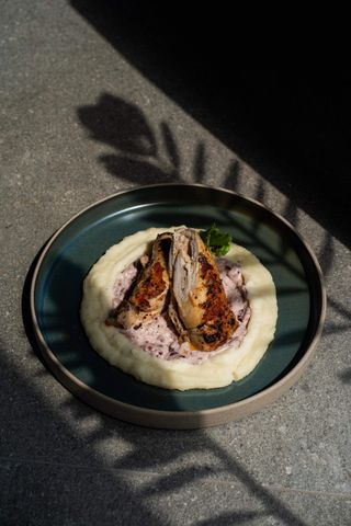 Rolovani batak u sosu od brusnice na pireu