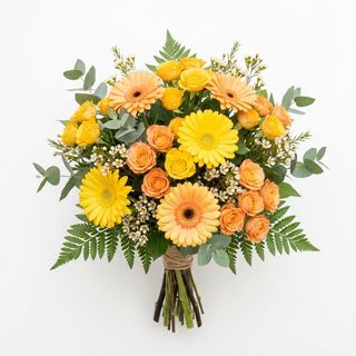 Roselline e gerbere sul giallo arancio - bouquet piccolo