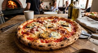 Rossa con speck, melanzane gratinate, grana e gorgonzola