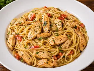 26c. Spaghetti di pasta con pollo