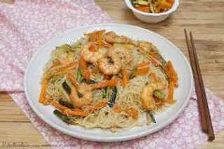 spaghetti di riso con gamberi