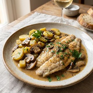 Scaloppine di orata con patate e funghi